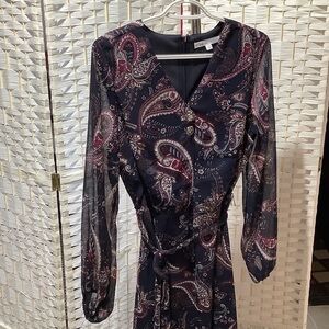 cleo Black Paisley Print Long-Sleeve V-Neck Dress